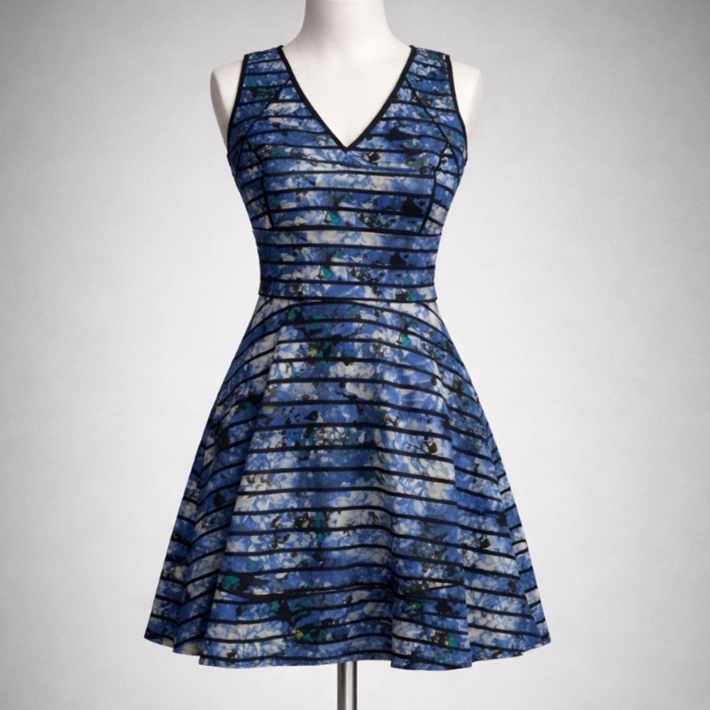 Banana Republic Riviera Blue Floral Print Fit & Flare Dress Size 0 Sleeveless